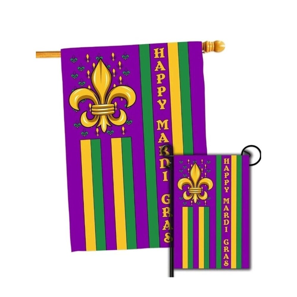 Mardi Gras Carnival House & Garden Flag Set  28x40 & 12x18 Double-Sided Flags